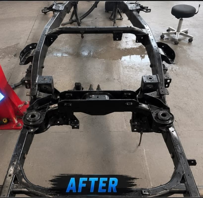 The same bakkie chassis after the job, clean and black